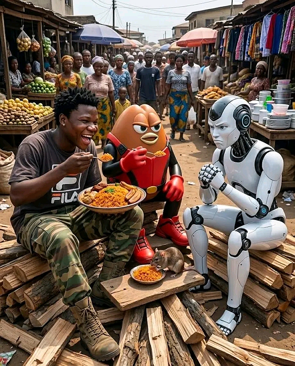 They finally gave us rice😋 but Robot say if he eat rice his battery will be damage 🪫😂